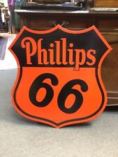 Phillips 66 Double Sided Porcelain Advertising Sign Gas Oil Veribrite 30 inches. picture