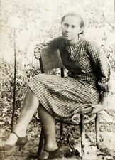 1940s Soviet era Pretty Young Woman Sitting on Chair in Garden Vintage B&W Photo picture