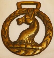 UNIQUE VINTAGE SOLID BRASS HORSE SADDLE HARNESS BRASS MEDALLION LLAMA HEAD picture