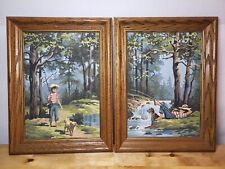 Paint-by-Numbers Boy w/ Dog on a Spring Excursion  PBN Vintage Mid-60s MCM picture