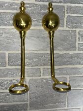 Vintage  Pair Brass Wall Sconce Hurricane Glass Holders 13” Tall 1980's Art Deco picture