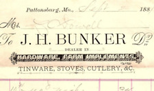 1880s PATTONSBURG MO J.H. BUNKER DEALER HARDWARE STOVES  BILLHEAD INVOICE Z1236 picture