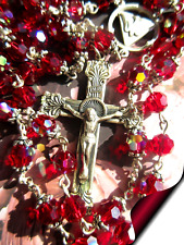 Collectible Rosary Vintage Swarovski Ruby with Holy Spirit Center 925 SS Blest picture