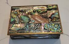 Vintage Alpaca Mexico Silver & Abalone Shell Wood Lined Box Mother Of Pearl  picture