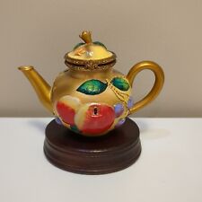 Vintage Nini Royal Worcester Teapot Trinket Box Gold Yellow Fruit Design picture