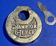 Antique/Vintage MILLER CHAMPION 6-Lever Push Key Pancake Padlock Works Has Key. picture