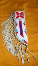Native Indian Style Handmade Beaded Cover Suede Leather Knife Sheath picture