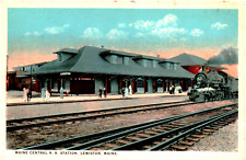 Postcard Main Central Railroad Train Station Lewiston, ME picture