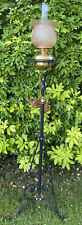 ANTIQUE VICTORIAN RESTORED WROUGHT IRON STANDARD FLOOR OIL LAMP BRASS ELECTRIC * picture