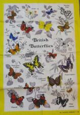 Vtg NEW British Butterflies Identification 100% Cotton Tea Towel Yellow Souvenir picture