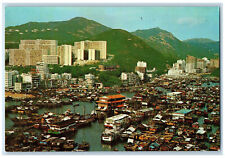 c1950's Bird's Eye View of Aberdeen with Floating Sea Harbour Hong Kong Postcard picture
