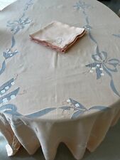 VTG  MADEIRA Linen Organdy Appliqué Lilly of the Valley & Ribbon w/11Napkins picture