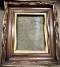 Atq Victorian Deep Well Picture Frame Walnut Gilded Carved Pic Sz 8x10 Carved picture