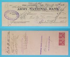 1916 Philippines ~ Manila PI $10 Check w/ 2 Centavos Stamps ~ Army National Bank picture