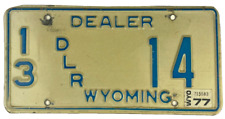 Vintage Wyoming 1977 Auto Dealer License Plate Converse Co Cave Collector Decor picture