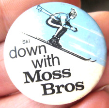 MOSS BROS ski skiing clothing kit vintage 1970s promotional 32mm PIN BADGE picture