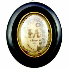 Large Antique French Mourning Hair Art Memento Convex Glass Dated 1895 Framed picture