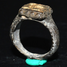 Genuine Ancient Bronze Ring with Gold Gilded Bezel Circa 1st - 3rd Century AD picture