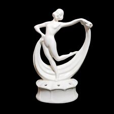 Art Deco Nude Lady Dancer with Scarf Flower Frog Figurine Pottery  8.75