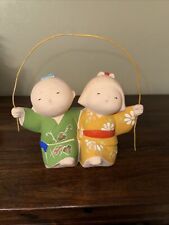 Vintage Japanese Hakata Geisha Ceramic Doll Figurine Children Jumping Rope picture