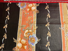 Vintage Jay Yang Design Floral Fabric Black Copper Rust 3.25 Yds x 55