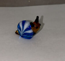 Miniature Tiny Lampwork Flame Hand Blown Glass Blue/White Snail Figurine New picture