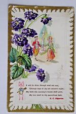 1914 Antique Postcard  Embossed Greeting Lady Man Holding Hands Flowers #2018 picture