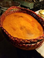 VTG Oval Wood Botto. Wicker Serving Tray RED 19x11.5