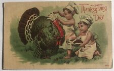 Posted 1909 THANKSGIVING DAY VINTAGE POSTCARD TURKEY & CUTE CHILDREN picture