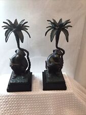Pair-Art Deco Brass Monkeys Reading Books With Palm Trees Bookends 11 3/4
