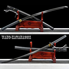 Black&Silver Katana Clay Tempered T10 Steel Japanese Samurai Handmade Sword 40'' picture