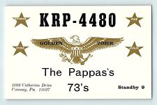 CB Radio QSL Card KRP-4480 Golden Voice The Pappas's 73's Conway PA Postcard F1 picture