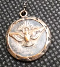 Vtg Holy Spirit Pentecost Medal Silvertone Ascending Dove Pendant .70