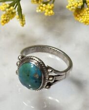 Navajo 1930s Sterling Silver Ingot Split Band Royston Turquoise Ring Size 7 EC picture