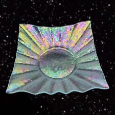 Iridescent Art Glass Ruffled Dish Bowl Glass Signed Aug 1997 Vintage 8.5”W 2”T picture