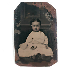 Ghostly Creepy Rusted Child Tintype c1870 Antique 1/6 Plate Girl Kid Photo A2231 picture