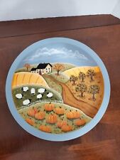 Vintage Fall Primitive Folk Art Hand Painted Wooden Bowl 12” -  Signed by Suzan picture