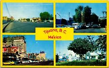 Scenic Tijuana BC Mexico Views Businesses Totem Pole Cars Houses Postcard Unused picture