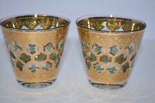 MCM Set of 2 Culver Valencia Lowball Whiskey Glasses 22K Gold Vintage Barware picture