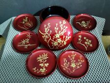 Set of 6 Japanese Red Black Gold Lacquerware Coasters Enamel Box  picture