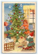 1948 Merry Christmas Childrens Decorating Christmas Tree Finland Posted Postcard picture
