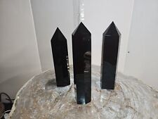 4.73LB 3Pcs Natural Obsidian Quartz Crystal Point Obelisk Tower Polished Healing picture
