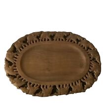 Elephant Parade Border Oval Carved Hard Wood Decorative Plate Tray 14