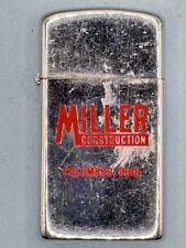 Vintage 1970 Miller Construction Advertising HP Chrome Slim Zippo Lighter picture