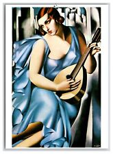 Blue Woman w Guitar Painting Tamara de Lempicka UNP Continental Postcard Z8 picture