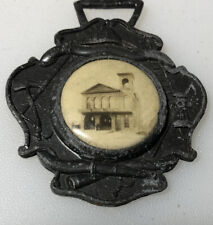 Vintage Fire House Firehouse Fireman Firefighter Picture Ladder Hose Pendant Fob picture