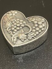 Heritage Pewter 1991 Vintage Heart Shaped Grapevine Design Miniature Trinket Box picture