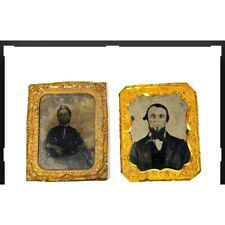 Pair of Antique Tintype Photographs Man Woman picture