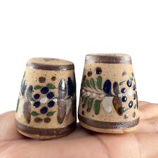 Hand Made Mexico Pottery Salt And Pepper Shaker Set 2 Artist Signed Pottery VTG picture