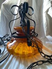 AMBER Glass Vintage MCM Light Swag Hanging Lamp Retro picture